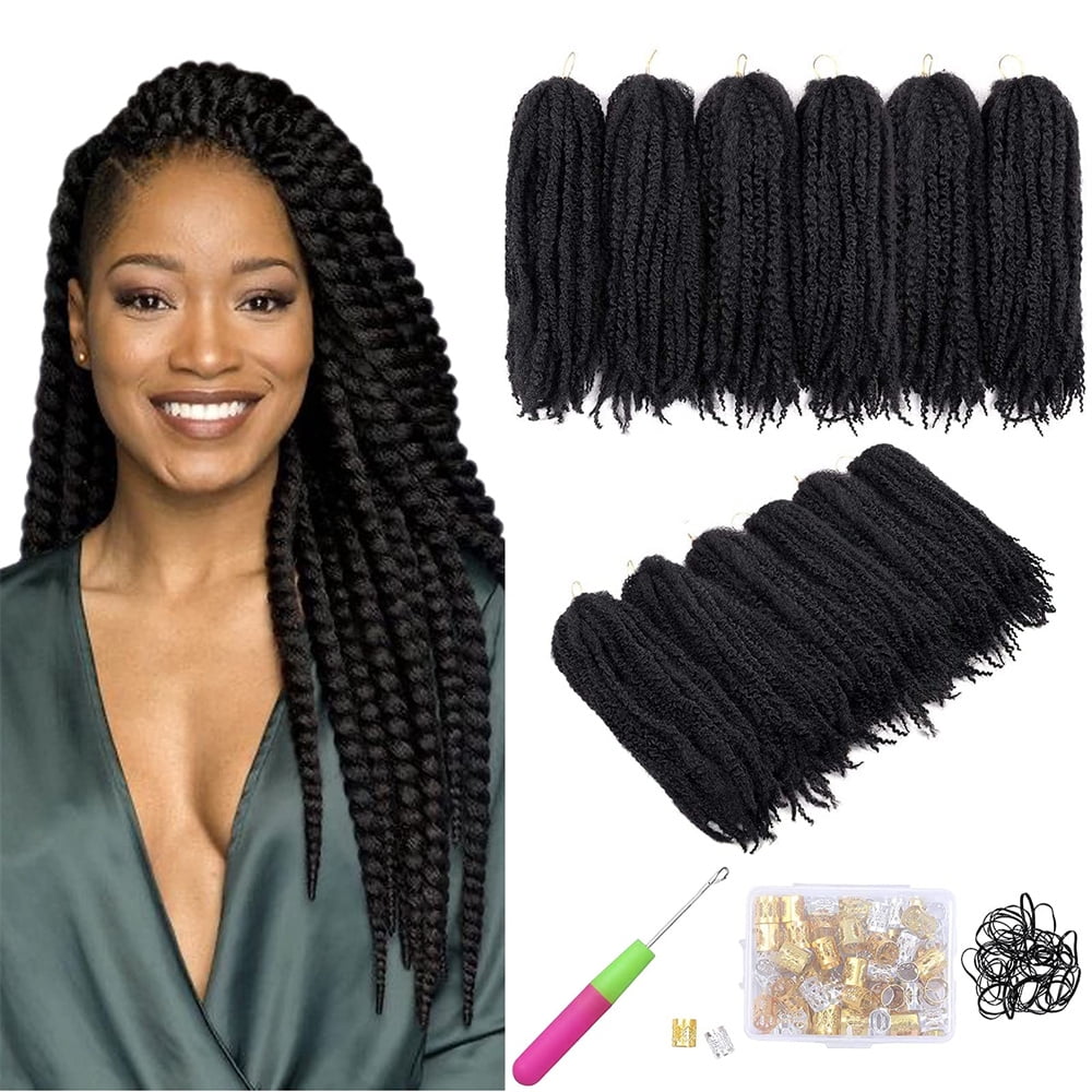 Pesonlook 6 Packs Black Natural Twist Marley Hair Afro Kinky Extensions  Curly Hair Extensions Synthetic Fiber Braiding Braids Hair (18 inch,1B) -  Walmart.com