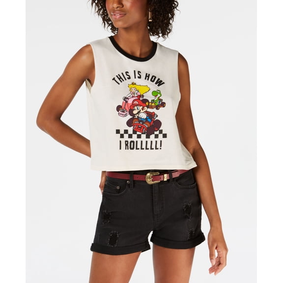 Love Tribe Juniors' How I Roll Graphic-Print Tank Top White M