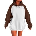 thumbnail image 2 of Long Sleeve Shirts for Women Dressy New Casual Women's Fashion Solid Long Sleeve Hooded Pocket Tops Sweatshirts Style B-19 Brown XL, 2 of 5