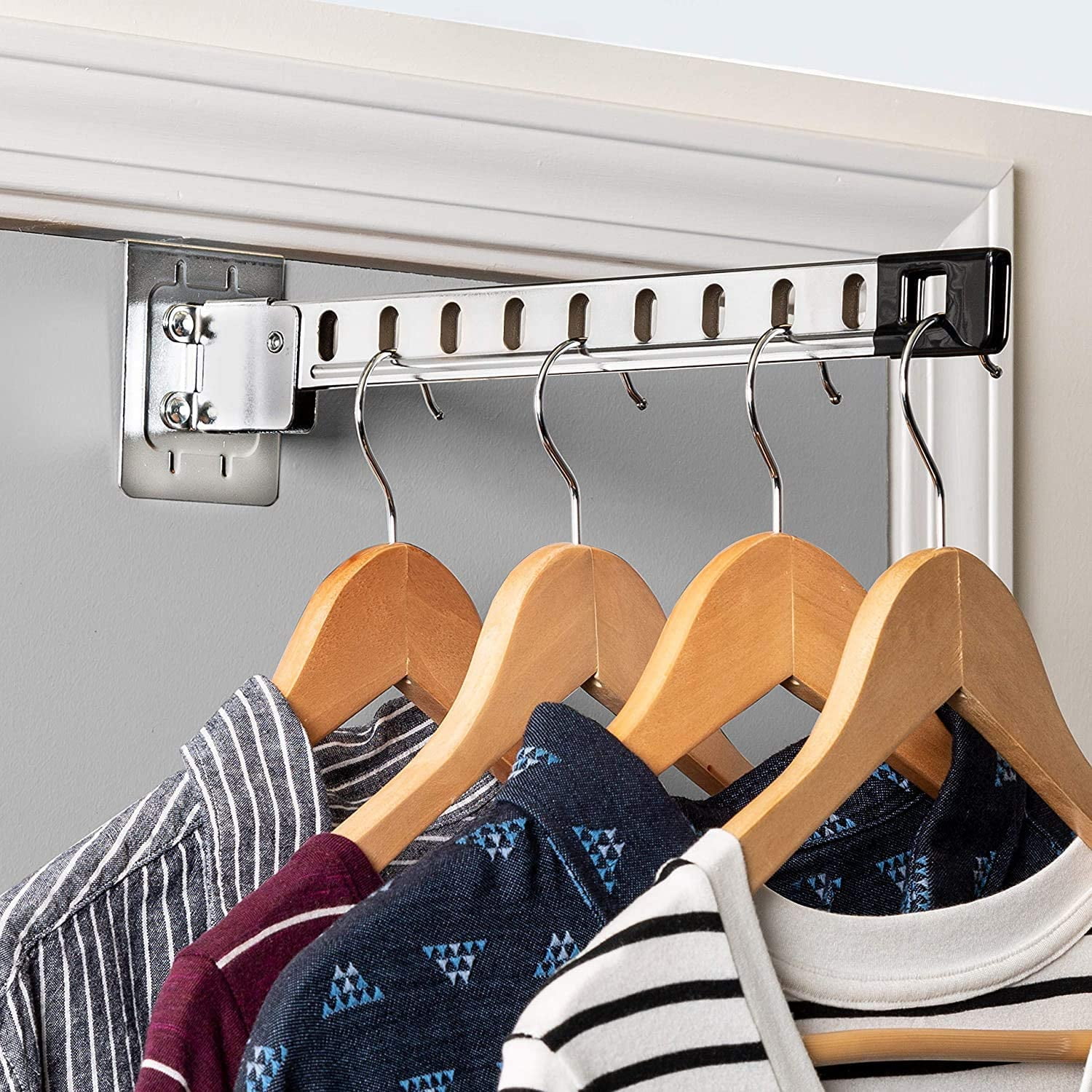 Space-Saving, Over-The-Door Collapsible Hanger Holder, Chrome HNG-01519  Chrome