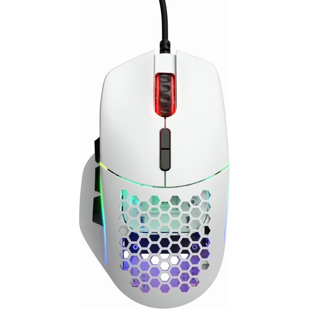 Glorious Mouse óptico Gamer Modelo I con cable, 9 botones, diseño panal RGB, 19000 dpi (MOBA, MMO, Batalla Royale), Blanco (Reacondicionado)