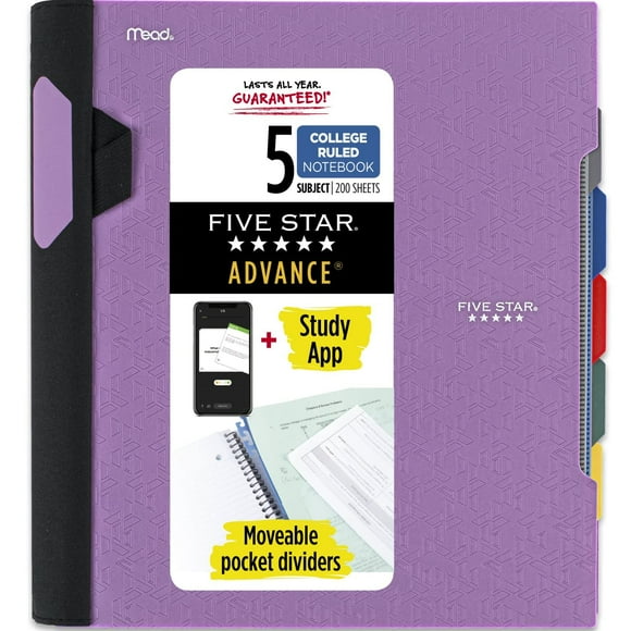 Cuaderno con 5 asignaturas, 5 asignaturas, rayado universitario, 200 hojas, color morado
