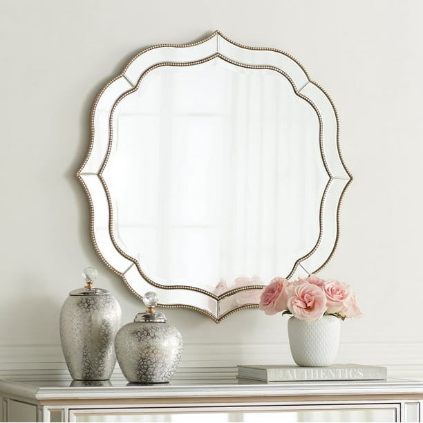Noble Park Laureen Scalloped Round Vanity Wall Mirror Modern Beveled