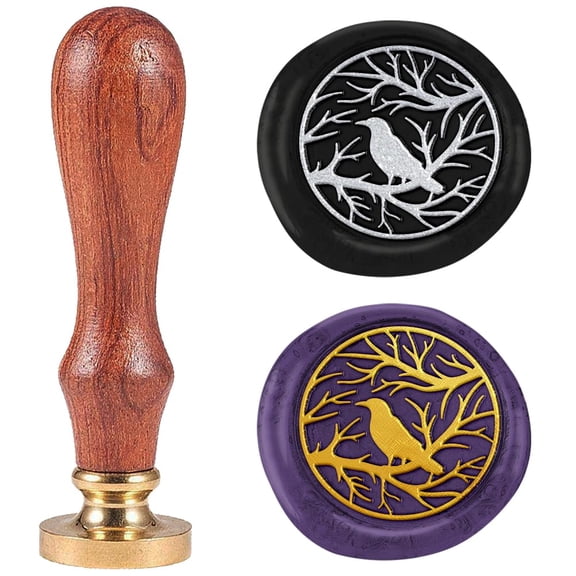 Crow 1" Wax Seal Stamp Retro Sealing Stamps Removable Brass Head Seal Stamp with Wooden Handle Sealing Wax DIY