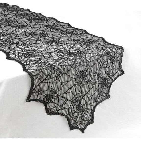 Halloween Table Runner, 80 Inches Long Black Lace Spider Web Table Runner Placemats Netting Backdrop Halloween Decorations Indoor Desk Centerpiece Kitchen Coffee Accessories Farbic Decor Topper