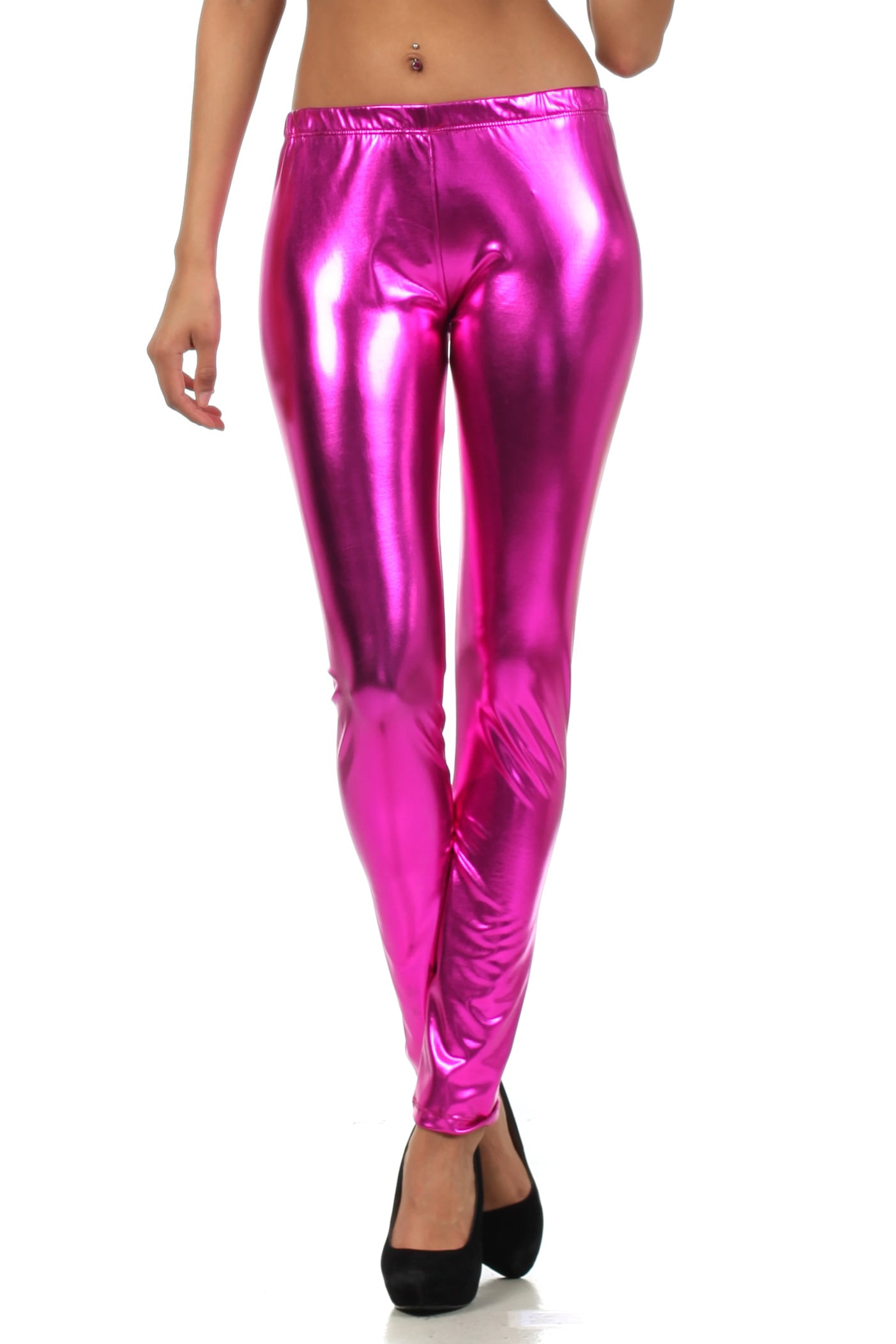 Sakkas Footless Liquid Wet Look Shiny Metallic Stretch Leggings - Pink ...