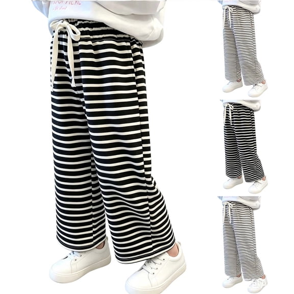 Swuxness Girls Wide Leg Full Length Pants Stripe Thin Draped Summer Casual Comfortable Wear