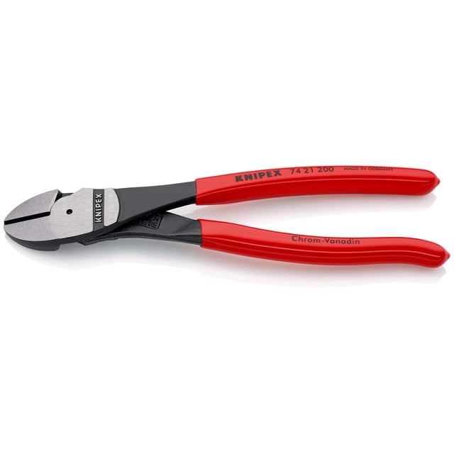 KNIPEX 74 21 200 SB Pinzas de corte diagonal tipo extra fuerte recubierto de plástico acabado pavonado 200 mm