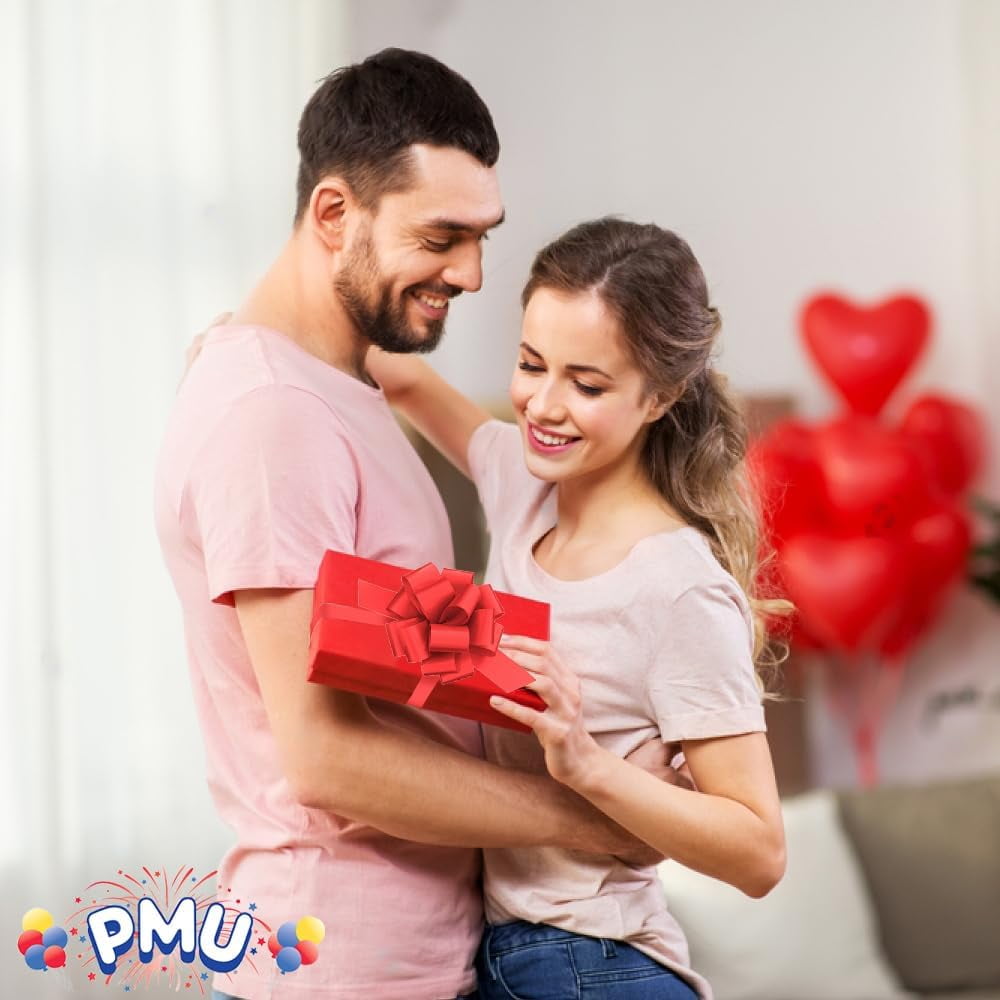 PMU Pull String Bows - Gift Bows for Wedding, Birthdays & Anniversaries - Ribbon Bows for Flowers & Basket Decoration - Large Bow for Gift Wrapping - 5 Inch 20 Loops Red- (50/pkg)Pkg/1