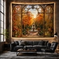 thumbnail image 6 of Stone Fountain in Autumn Garden Through Ornate Window, Romantic Rustic for Nature Lovers, Tranquil Botanical Wall Art, Housewarming Gift, Tapestry Wall Hanging for Living Room and Dorm, 6 of 7