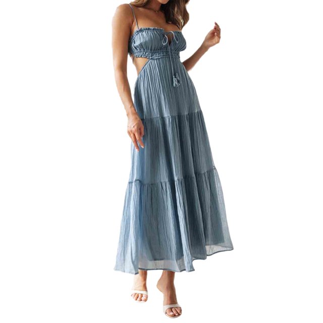 Vestido Vestido ajustado para mujer Sin espalda Vestido elegante para mujer Traje de vacaciones (Azul claro M) Ygjytge Azul claro T M para Mujer