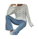 thumbnail image 5 of Txlixc Mujeres Trendy Hollow-Out Tops, Crochet Color sólido Cuello redondo Manga larga Punto Tops con puños acampanados para damas Txlixc  Moda, 5 of 9
