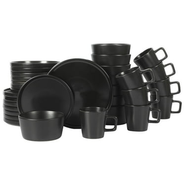 Gibson Soho Lounge Bowery 32 Piece Matte Black Stoneware Dinnerware Plates, Bowls, and Mugs Set - Service for 8