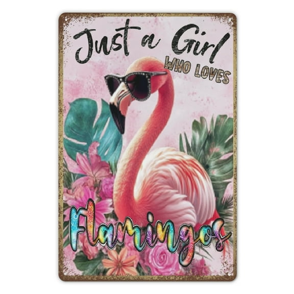 Just A Girl Who Loves Flamingos Metal Tin Sign Flamingo Wall Art Gifts for Women Girls Living Room Bedroom Bathroom 8x12in