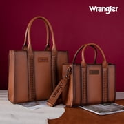 Wrangler Medium Tote Bag for Women Designer Satchel Handbags Top-handle Purses with Strap, Distressed-Brown