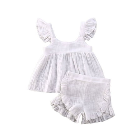 

Bmnmsl Baby Girl Solid Color Fly Sleeve Top & Ruffle Shorts