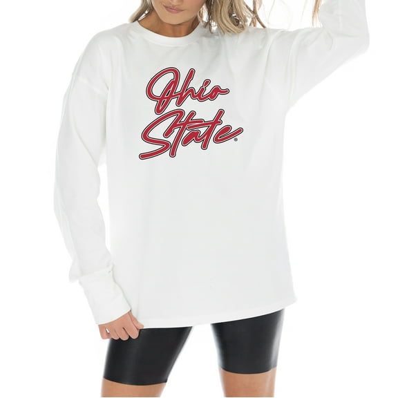 Women's Gameday Couture White Ohio State Buckeyes Midweight Oversized Long Sleeve T-Shirt