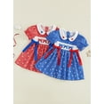 thumbnail image 3 of BemeyourBBs Toddler Baby Girl 4th of July Dress Outfit Little Baby Girl Patriot Independence Day Dress Summer Smocked Dress Puff Short Sleeve Doll Collar Star Stripes Print Bow Decor A Line Dress, 3 of 9