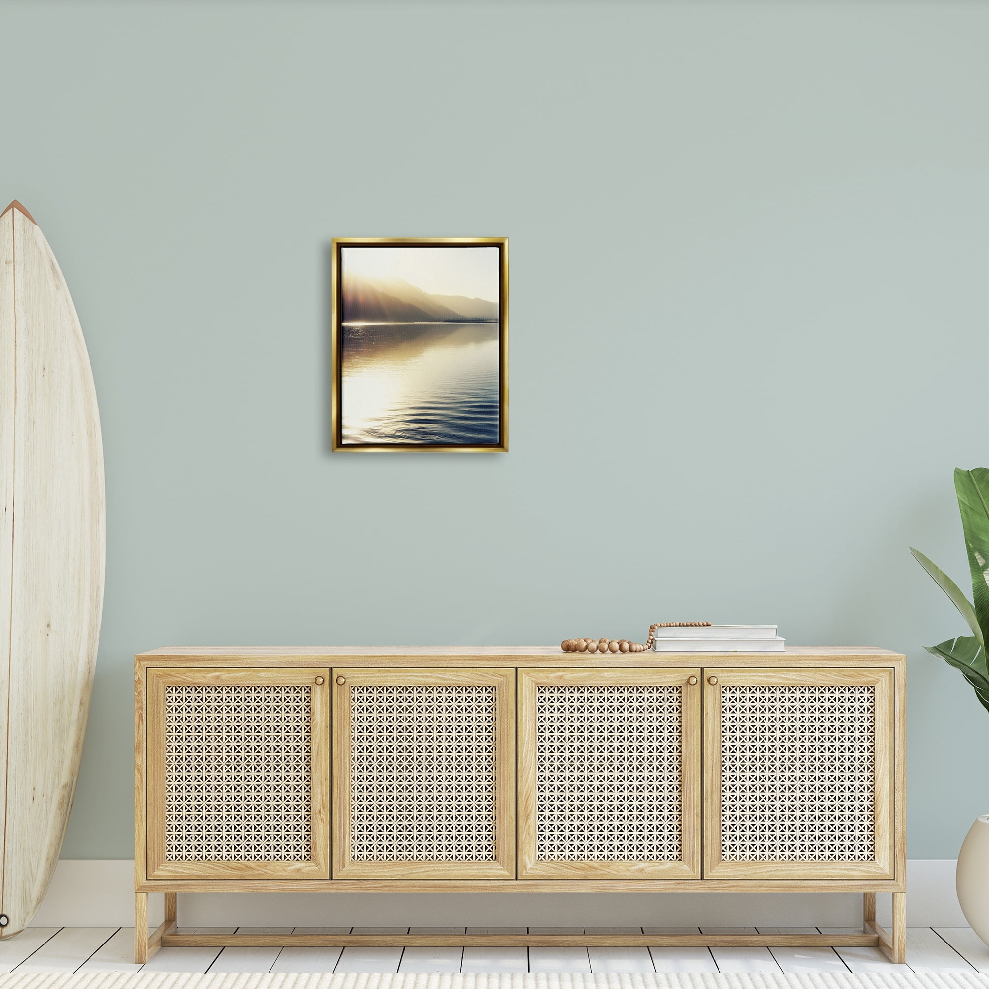 Stupell Industries Quiet Mountain Lake Water Ripples Sunrise Rays Photograph Metallic Gold Floating Framed Canvas Print Wall Art, Design by Savanah Plank