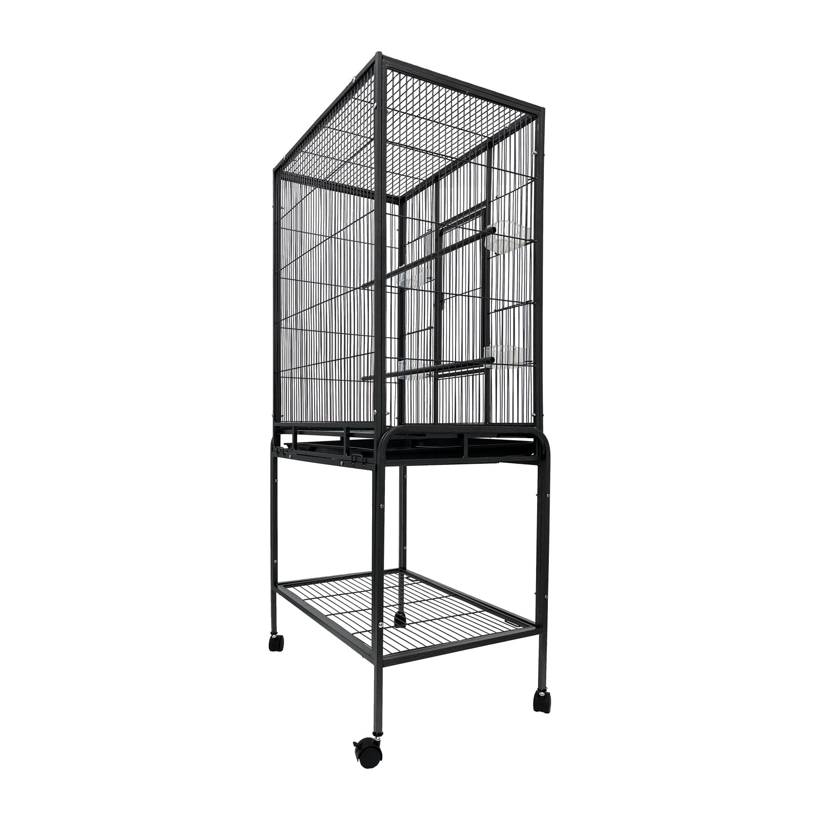 INTBUYING Parrot Cage Medium Bird Cage Breeding Cage with 4 Feeders Iron Black