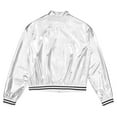 thumbnail image 4 of YONGHS Kids Girls Metallic Flight Jacket Long Sleeve Zippered Coat Outerwear A Silver 8, 4 of 7