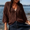 thumbnail image 2 of enyan Women's Summer Crop Shirt Lightweight Cardigan Sweater Ruffle Shirt Casual Button Shurgs Sweaters Long Sleeve Tops（Coffee,One Size）, 2 of 4