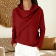 thumbnail image 2 of BODOAO Women's Cowl Neck Sweater Long Sleeve Knit Pullover Draped Asymmetrical Collar Oversized Loose Fit Soft Warm Casual Fall Winter Fashion Top Fashion Clothing Wine XL, 2 of 4