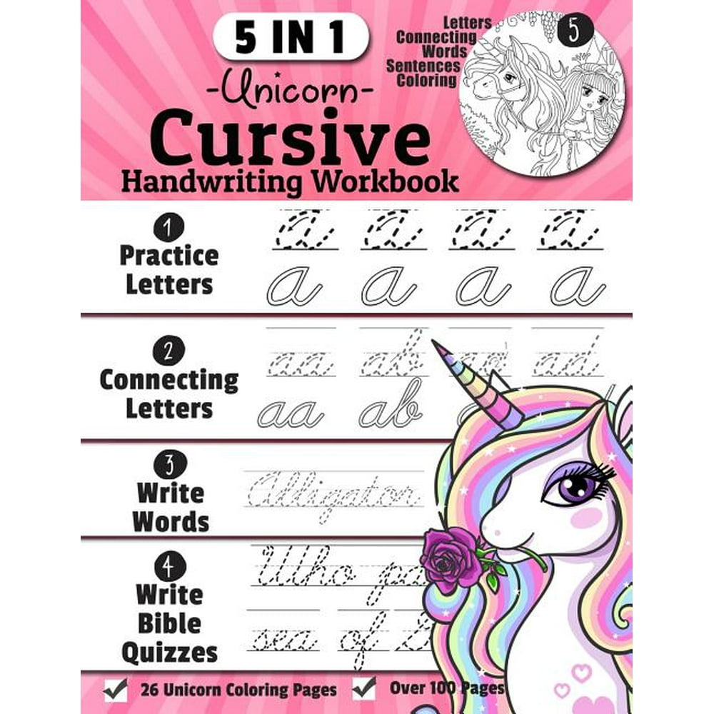 Denis Jean - Unicorn Cursive Handwriting Workbook: 5-In-1 Cursive ...