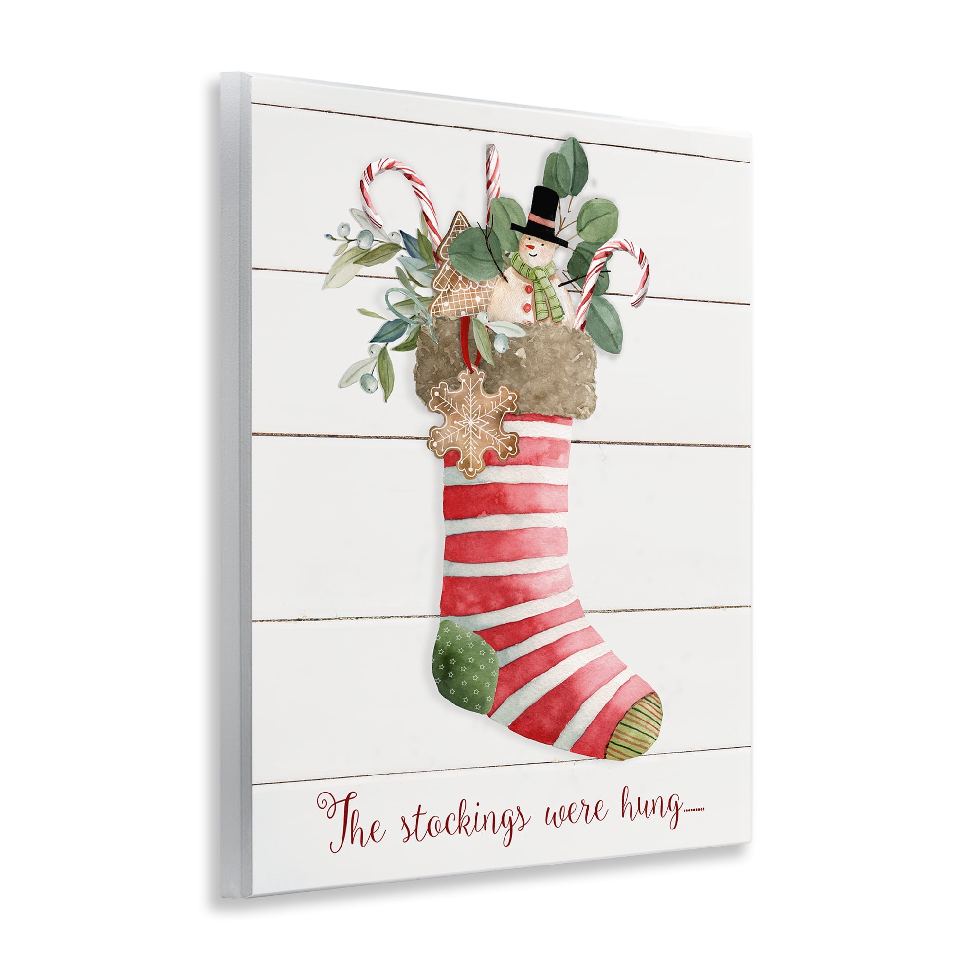 Stupell Industries Striped Christmas Stocking Holiday Painting Unframed Art Prints Wall Art, 11 x 14