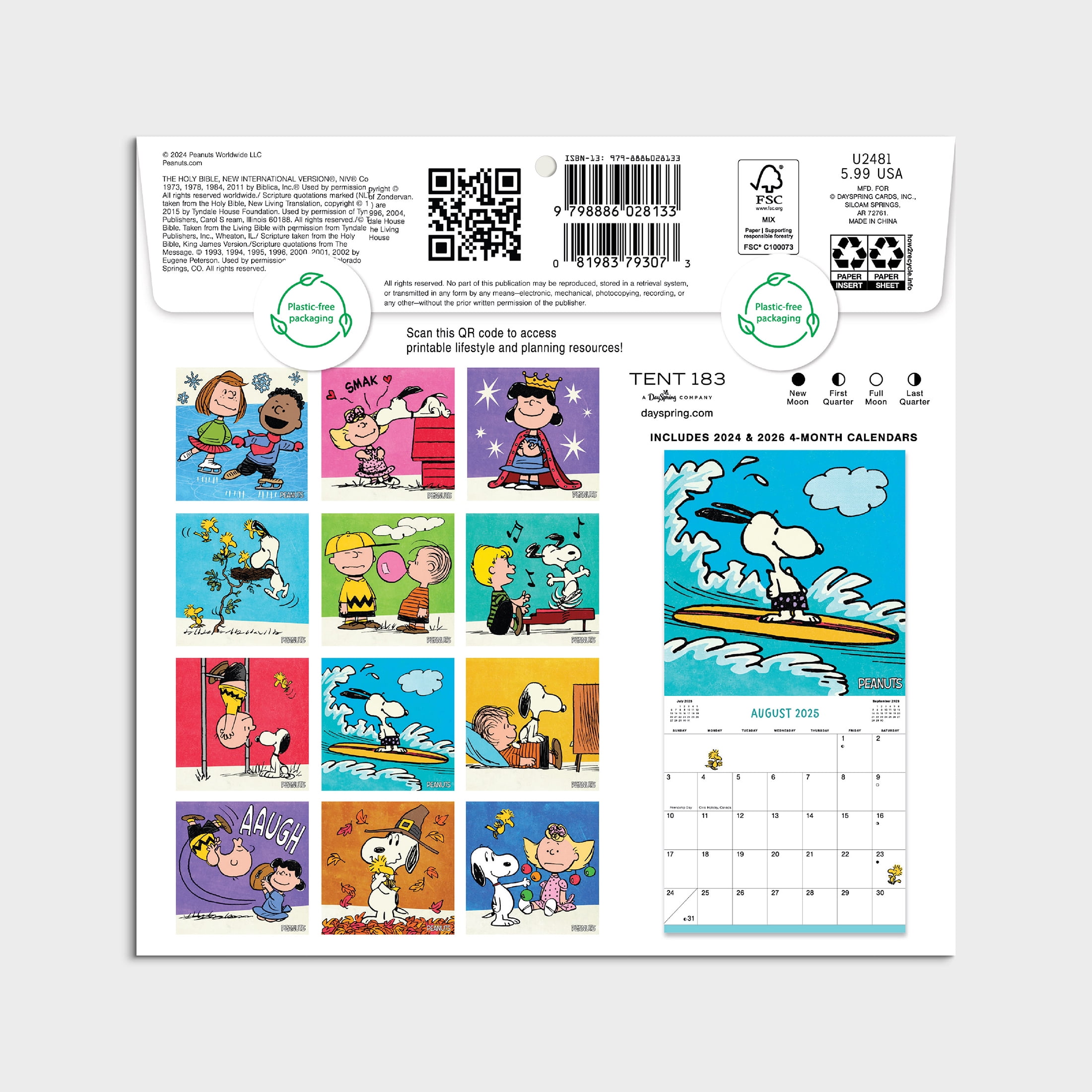 2025 Mini Wall Calendar - Peanuts - 7"x7" by Dayspring