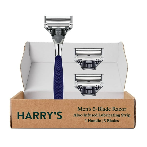 Harry’s Original Chrome Handle Razor Value Pack - Ergonomic Shaving Razor for Men - 5 Blades - Manual Shaving - Precision Trimmer - Flexible Hinge - No-Slip Grip - Lubrication Strip - 3 Cartridges