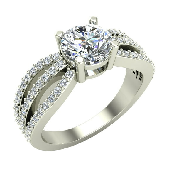 Solitaire Round Brilliant Diamond 3 Row Split Shank Engagement Ring 1.40 carat total weight 18K White Gold (G,SI)