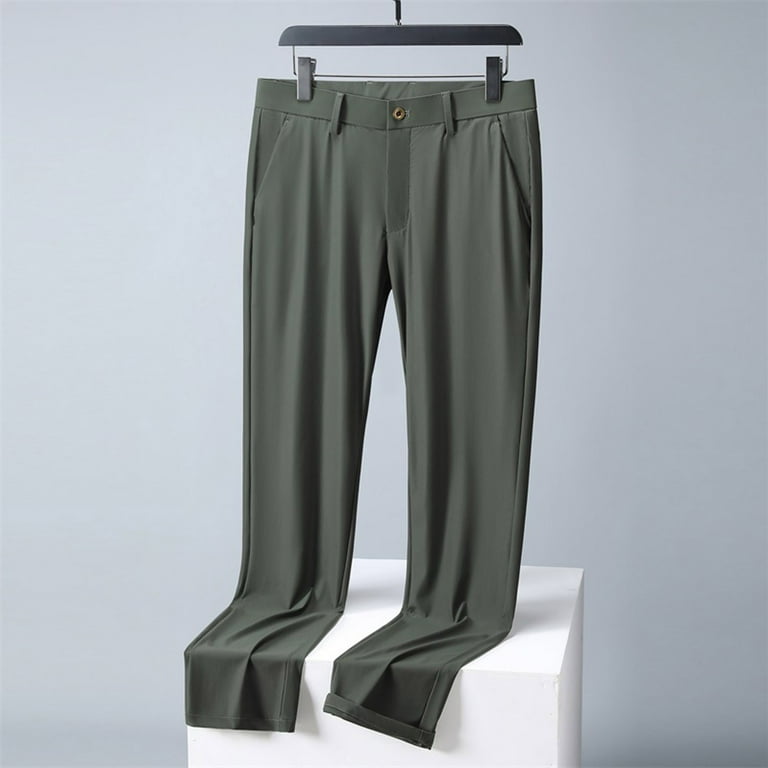 Iugvhana Straight Fit Dress Pants for Men Casual Business Flat Front  Wrinkle Free Comfort Stretch Pants Fashion Solid Color Versatile Trouser  Army ...