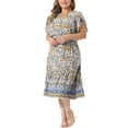 thumbnail image 5 of Agnes Orinda Women's Plus Size V Neck Short Sleeves Floral Summer Beach Casual Boho A Line Midi Dress 2X Beige, 5 of 7