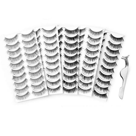 False Natural Eyelashes Pack Gliving 50 Pairs 5 Styles Fake Eyelashes Set Handmade Long Soft False Eyelashes Pack for Natural Look, 10 Pairs Eyes Lashes Each Style, Eyelash Tweezers Included ()