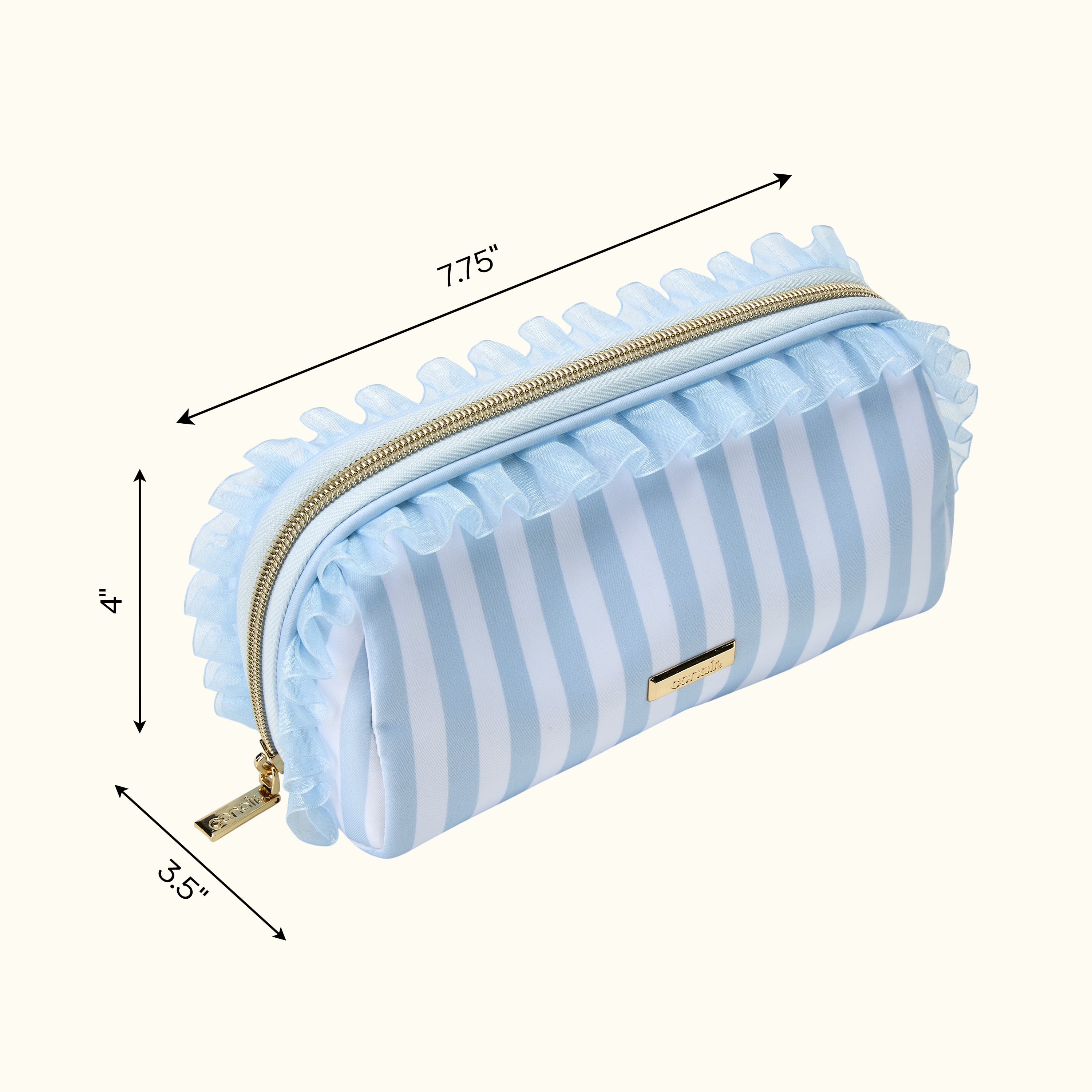 Conair Blue Ruffle Pencil Case, Compact Beauty Organizer with Metal Hardware, 1 Count
