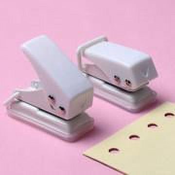 Perforadora pequeña blanca de 1 orificio, fuerza reducida, perforadora de papel, orificios de 1/4", capacidad para 12 hojas, metal