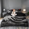 thumbnail image 2 of meiyoeat Japanese Black Wave Bedding For Kids,Ukiyo-E Style Print Duvet Cover Full,Black Reversible,3 Pieces(No Comforter), 2 of 6