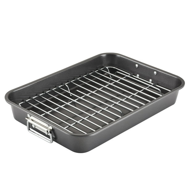 Utensilios para hornear Roaster Farberware, acero antiadherente, 28 cm x 38 cm, gris