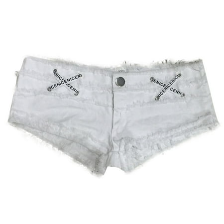 PLLFRLRT Womens Sexy Mini Denim Shorts Low Rise Cheeky Jeans Shorts Hot Shorts Cut Off Mini Cheeky Booty Shorts Clubwear(White S)