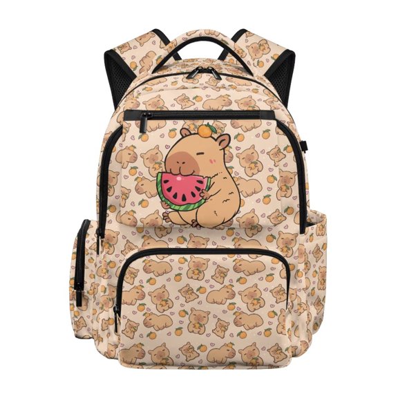 POLERO Capybara Backpack for Girls 8-10 10-12 Lightweight Girls School Bag Watermelon Print 17 Inch Bookbag for Elementary Kindergarten Large Capacity Kids Schoolbag