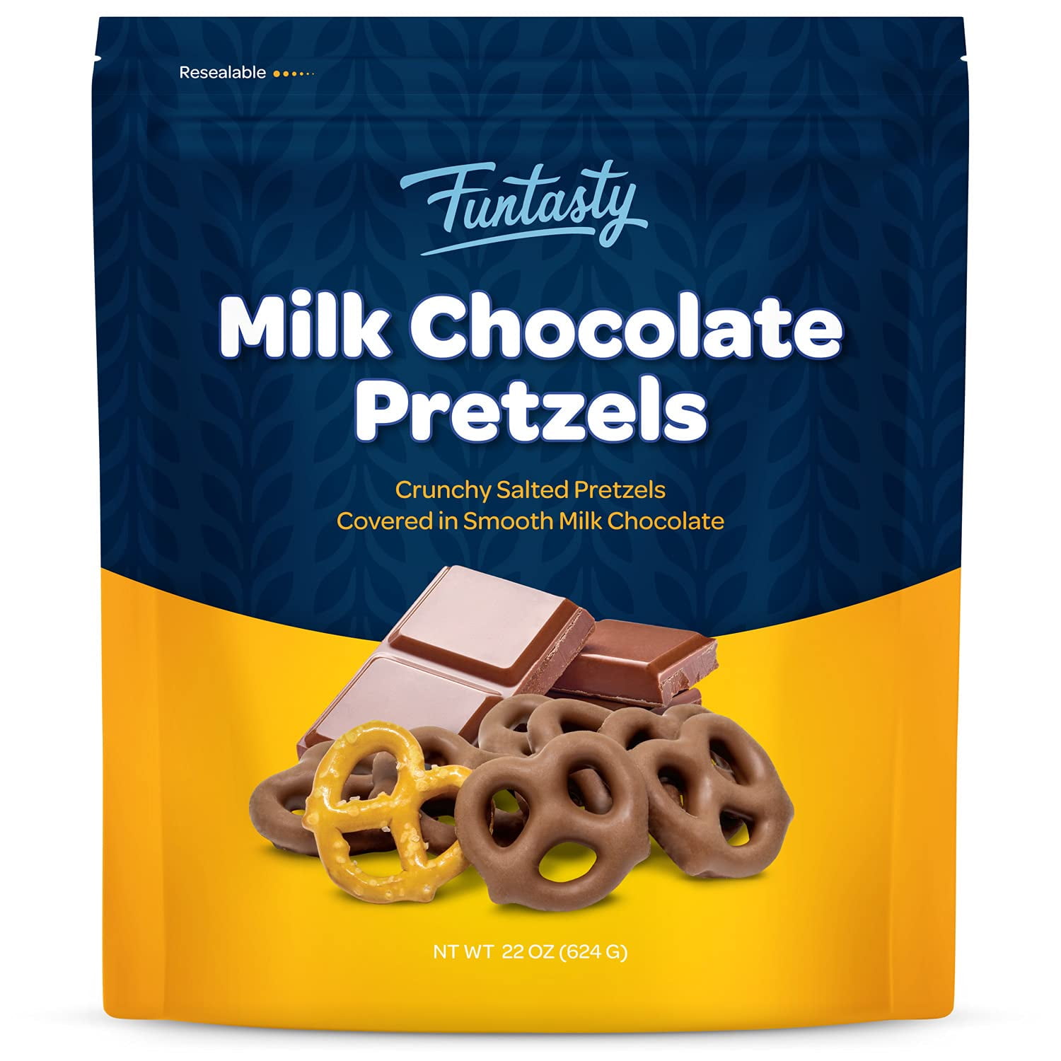 Funtasty Milk Chocolate Covered Pretzels, Sweet & Salty Crunchy Snack, 22 Ounce Bag