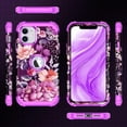 thumbnail image 3 of Meshine for iPhone 11 Case,Three Layer Heavy Duty Shockproof Protection Hard Plastic Bumper +Soft Silicone Rubber Protective Case for Apple iPhone 11 6.1 inch,Deep Purple Flower, 3 of 6