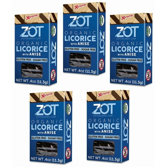 ZOT 100% pure Organic Licorice extr., with Anise flavor, 0.4 oz flip-top box, Set of 5