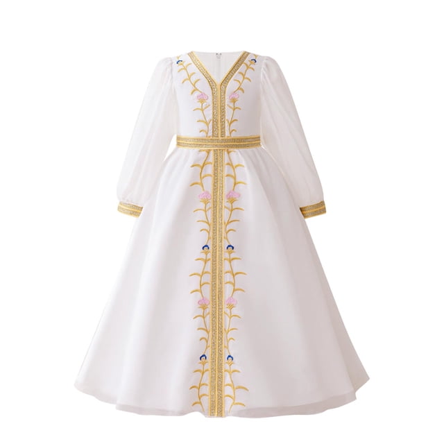 Odeerbi Niñas Vestido Retro Vintage Musulmán Bordado Islámico Oración Vestido Algodón Princesa Vestidos de Noche Vestidos Formales Túnica Manga Larga