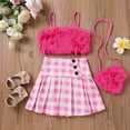 thumbnail image 2 of SUCS 3pcs Girls Clothes Summer Suit Plush Sling Plaid Skirt Bag 3piece Suit Pure Cotton Set, 2 of 9