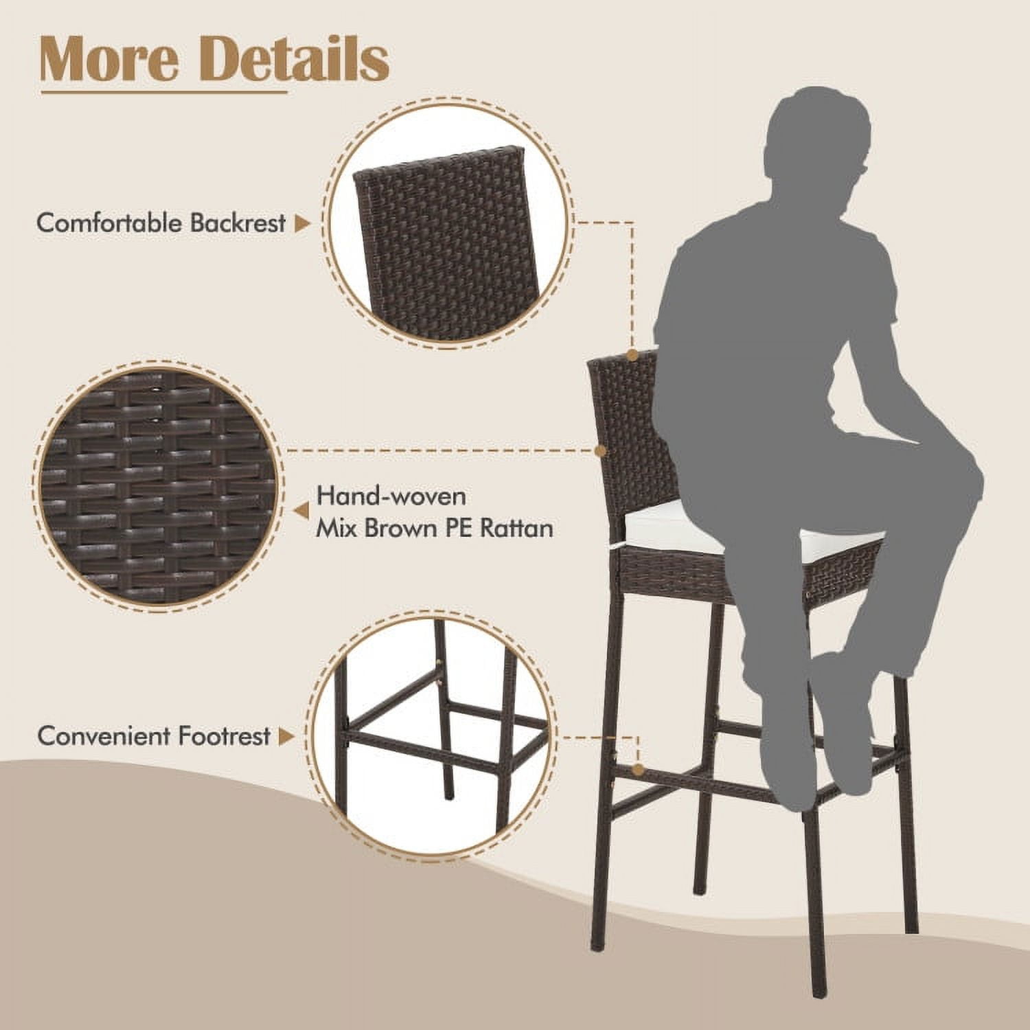 Aimee Lii 4 Pieces Patio Wicker Barstools with Seat Cushion and Footrest, Outdoor Patio Furniture Aimee Lii 4 Pieces Patio Wicker Barstools with Seat Cushion and Footrest, Outdoor Patio Furniture