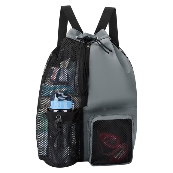 Bocaoying Mesh Drawstring Swim Backpack, Quick-Drying Beach Bag for Swimming & Gym Workout, Gray