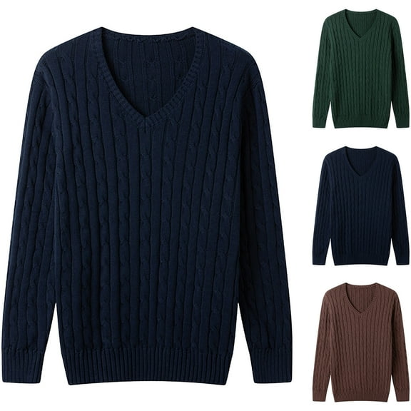 WAENQINLA Mens Oversized Sweaters Winter Casual Crewneck Cable Knit Sweater Pullovers Long Sleeve V Neck Knitwear Tops Green L
