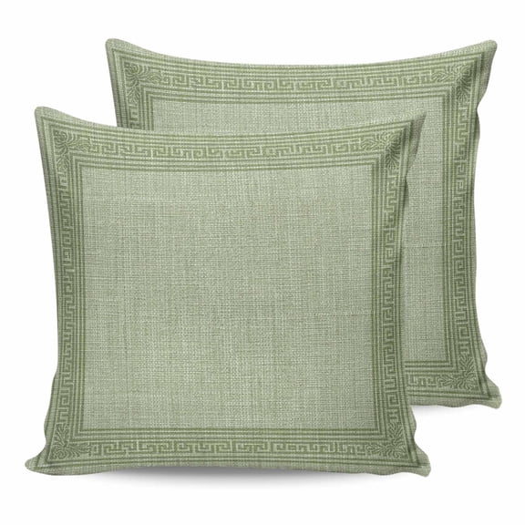 Sage Green Geometric 18x18 Pillow Covers Set of 2, Green Greek Key Design Burlap Modern Art Throw Pillow Covers Decorative Couch Cushion Case, Microfiber Square Pillowcases for Bedroom Living Room
